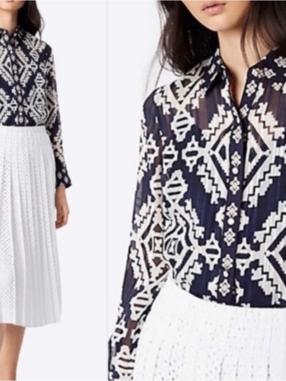 Tory Burch Tate blouse Sz 2 Geometric tapestry button down preppy